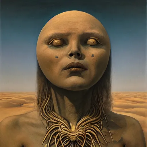 Image similar to the queen of the moon by zdzisław beksiński, dariusz zawadzki, jeffrey smith and h.r. giger, oil on canvas, 8k highly professionally detailed, trending on artstation