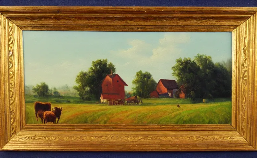 Prompt: oil painting of a beautiful farm in the style of gustave baumann