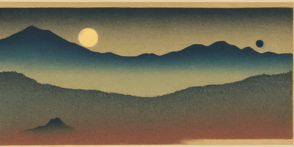 Image similar to savannah mountain range at night by ohara koson, 1 9 1 0