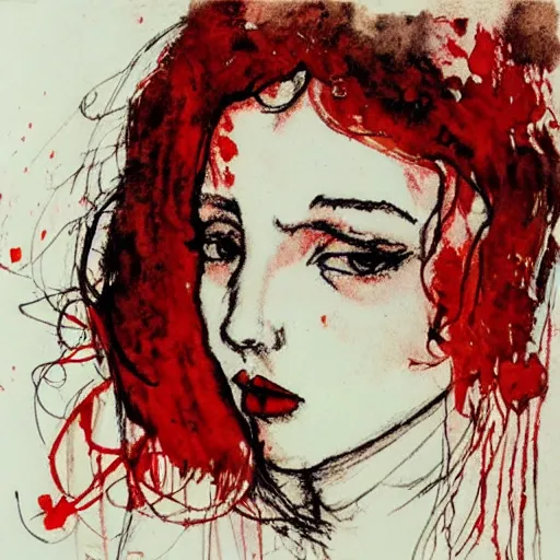 Prompt: 'Red lips by Anton Pieck, Arshile Gorky, Arthur Rackham, Carne Griffiths'