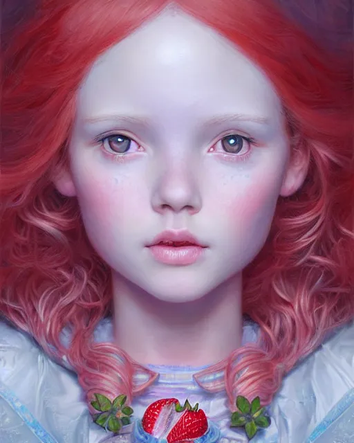 Image similar to strawberry shortcake portrait | highly detailed | very intricate | symmetrical | whimsical and magical | soft cinematic lighting | award - winning | closeup portrait | doll | painted by donato giancola and mandy jurgens and ross tran | pastel color palette | featured on artstation