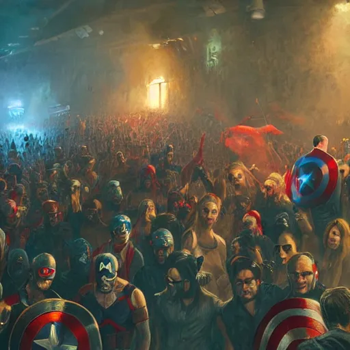 Image similar to Captain America themed rave party, Greg Rutkowski