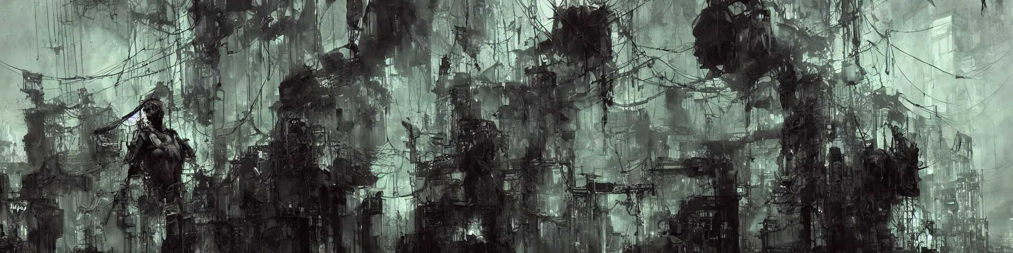 Image similar to lost and alone in an industrial wasteland screaming cyberpunk, wires, machines by emil melmoth zdzislaw belsinki craig mullins yoji shinkawa realistic render ominous detailed photo atmospheric by jeremy mann francis bacon and agnes cecile ink drips paint smears digital glitches glitchart