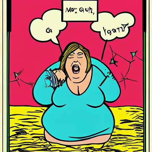 Image similar to your mama is so fat she has her own gravity, comic style, coloured ink