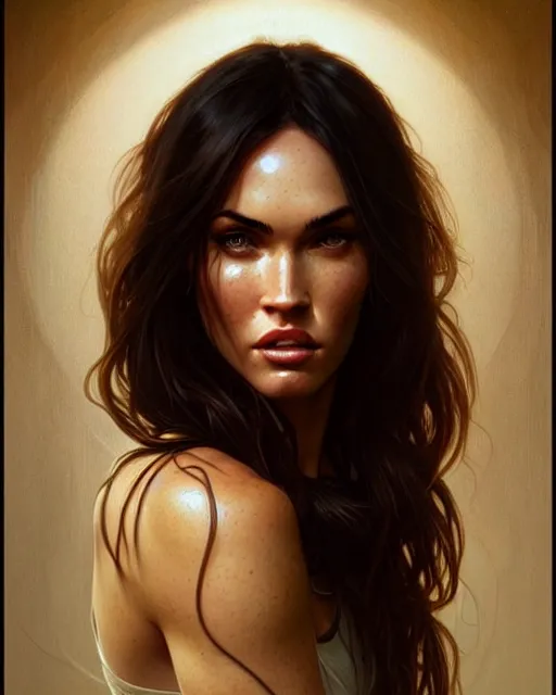 Image similar to portrait of megan fox crying, tears, weeping, intricate, headshot, highly detailed, digital painting, artstation, concept art, sharp focus, cinematic lighting, illustration, art by artgerm and greg rutkowski, alphonse mucha, cgsociety