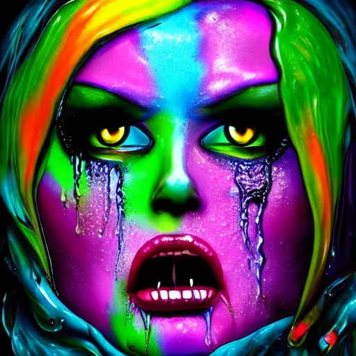 Image similar to melting rainbow chromatic zombie glossy paint full colors