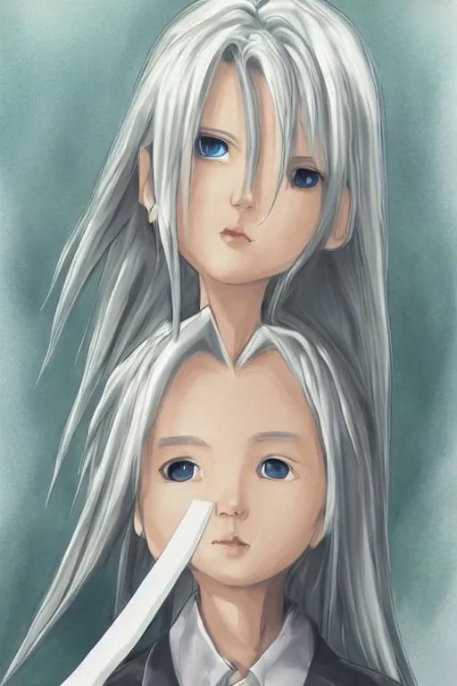 Prompt: super cute Sephiroth, shin min jeong, trending on artstation