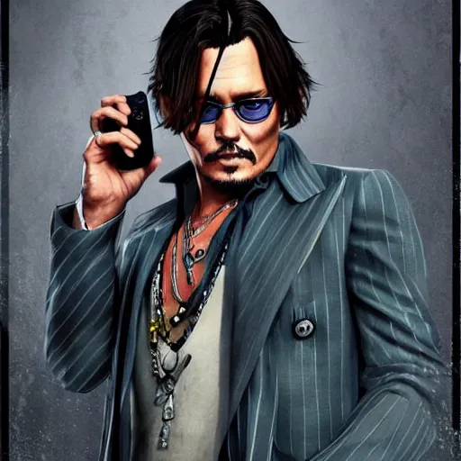 Prompt: Johnny Depp in GTA V Cover art by Steven Bliss, artstation, no text