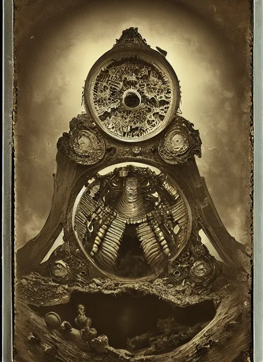 Image similar to old wetplate daguerreotype birth of artificial life, fractal, intricate, elegant, highly detailed, parallax, leica, medium format, subsurface scattering, by jheronimus bosch and greg rutkowski and louis jacques mande daguerre