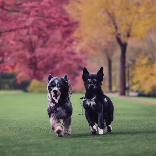 Image similar to two happy dogs on a walk in a park by sam bosma, 4 k