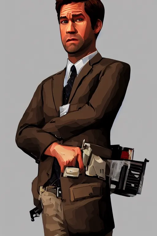 Image similar to john krasinski gta character art, game cover, the office, jim halpert, artstation,