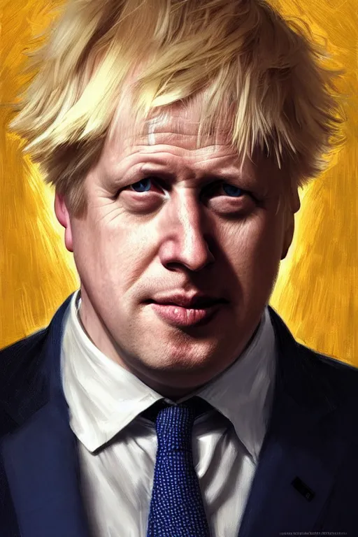 Prompt: Boris Johnson as a NATO commander, visible face, realistic portrait, gold and blue, highly detailed, digital painting, artstation, concept art, smooth, sharp focus, illustration, cinematic lighting, art by artgerm and greg rutkowski and alphonse mucha