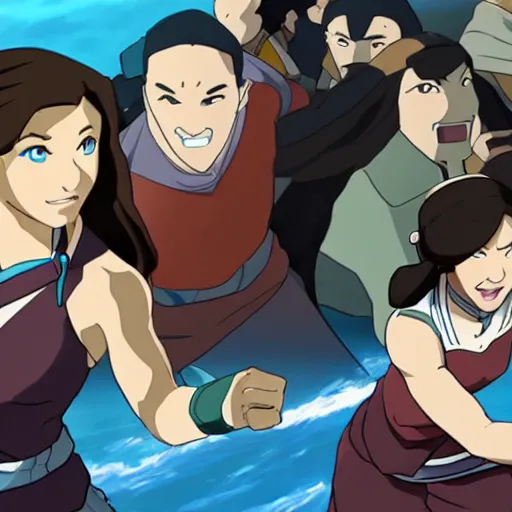 Image similar to the legend of korra, korra is jumping between mountains anime