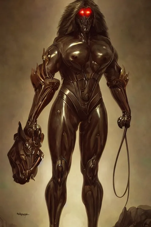 Image similar to a monstrously muscular anthro horse wearing a tight high - tech combat bodysuit, full body, sci - fi, highly detailed, digital painting, artstation, concept art, sharp focus, illustration, art by artgerm and greg rutkowski and alphonse mucha