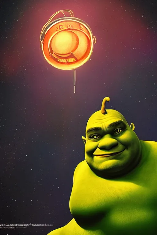 Prompt: portrait of Shrek as Hitler, Shrek-Hitler mixed, rule of thirds, captivating glowing lights, Star Trek setting, on interstellar space, photo realistic by Yaşar VURDEM , artstation, unreal engine, character concept art by Moebius, high quality printing