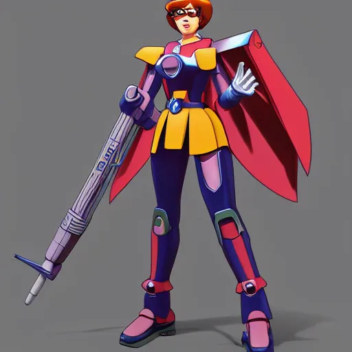 Image similar to Velma from scooby doo as a Gundam, futuristic, giant robot, cyberpunk, high quality, unreal engine 5 render, high quality render, octane render, photo realistic, ultra detail, cinematic lighting, realistic