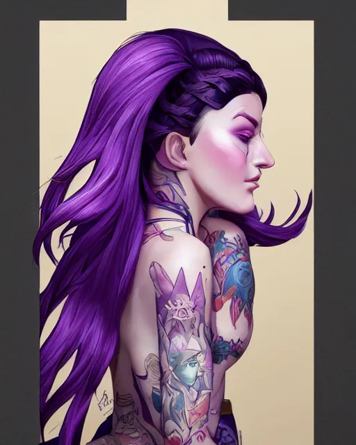 Image similar to beautiful female purple hair tattoo symmetrical face eyes twitch streamer full length fantasy artviper valorantVideo game icon, 2d game art gta5 cover , official fanart behance hd artstation by Jesper Ejsing, by RHADS, Makoto Shinkai and Lois van baarle, ilya kuvshinov, rossdraws