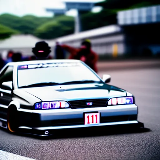 Image similar to a car JZX100 drift spec at illegal car meet, Chiba prefecture, city mist softlight, photorealistic, highly detailed, 85MM