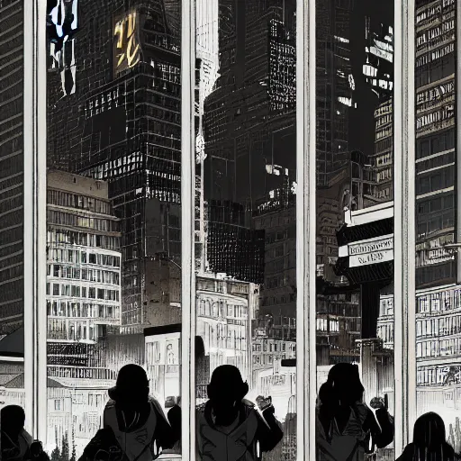 Image similar to dark city bus stop, by Tomer Hanuka,very detailed,ArtStation