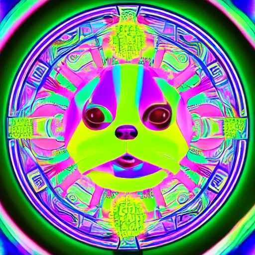 Image similar to Dogecoin psychedelic art generated by AI