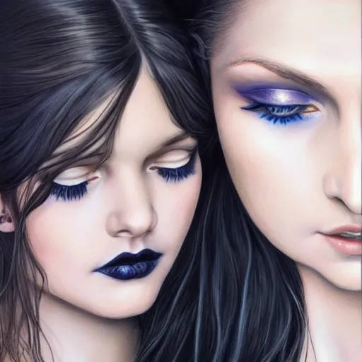 Prompt: full body portrait of a girl with blue eyes, gentle face, smiling softly, long dark hair, intricate detailed goth dress, next to a beautiful raven, highly detailed, deep focus, elegant, digital painting, smooth, sharp focus, golden ratio, illustration, ultra realistic, 8 k, art by artgerm and caravaggio
