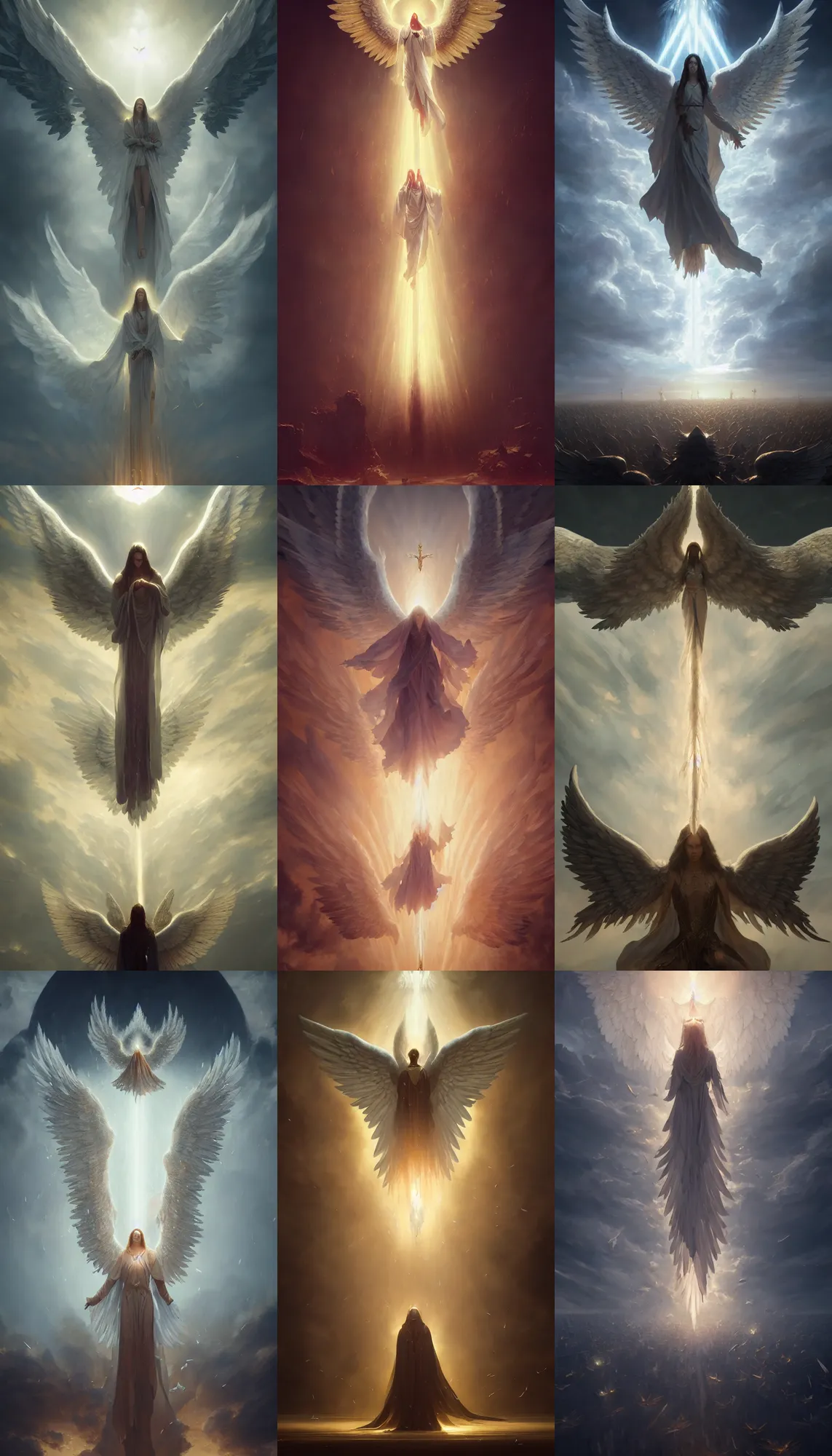 Prompt: six-winged beings that fly around the Throne of God crying holy, holy, holy, seraphim angel, hyperrealistic, radiant light, octane render, cinematic, art by by Greg Rutkowski and Igor Kieryluk