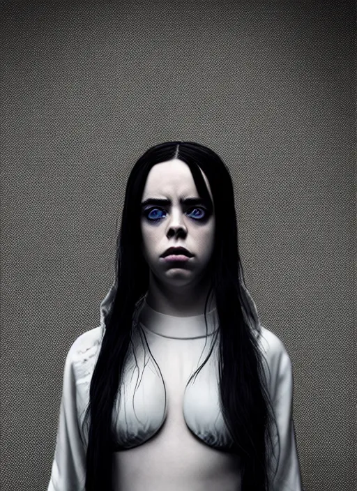 Prompt: Billie Eilish as female loki by, hyper detail, hyper realistic, octane render, noir, gorgeous symmetrical face, elegant,