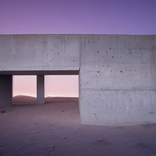 Image similar to concrete structure in the desert at night, neon lights, minimalist architecture, james turrel,