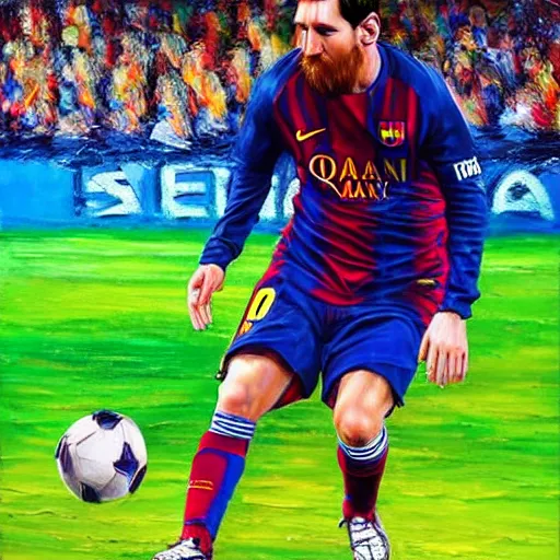 Image similar to messi, realistic painting, 3 d, very detailed, ultra realistic, cinematic