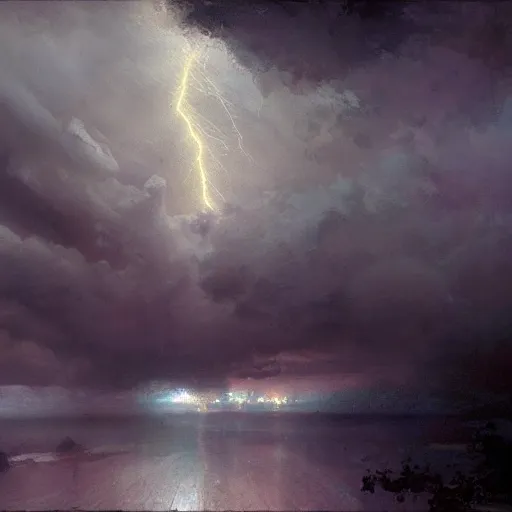 Prompt: a thunderstorm in heaven, ominous, eerie, heavenly, craig mullins