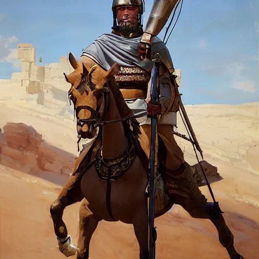 Prompt: detailed portrait of an extremely historically accurate 5 0 ad roman legionary wearing full roman equipment standing in the middle of the australian outback, jodhpurs greg manchess, painting by sargent and leyendecker, asymmetrical intricate elegant illustration gwent, by greg rutkowski, by greg tocchini, by craig mullins