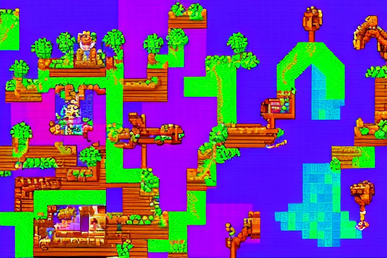 Image similar to pixel art of a game, colorful
