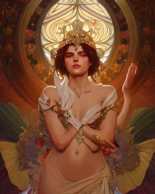 Image similar to goddess of love, highly detailed, digital painting, artstation, concept art, smooth, sharp focus, illustration, Unreal Engine 5, 8K, art by artgerm and greg rutkowski and alphonse mucha