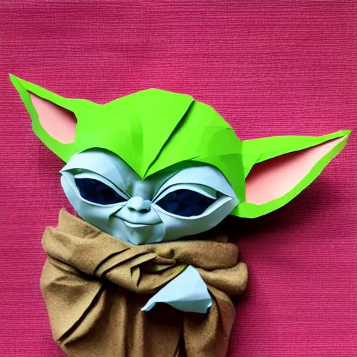 Image similar to cut paper sculpture of baby yoda