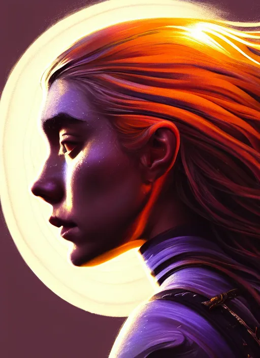 Prompt: side profile centered painted portrait, Imogen Poots as a Paladin, D&D, matte painting concept art, beautifully backlit, official fanart, colourful, sweat drops, fibonacci, fractals, insane, prismatic, intricate, highly detailed, digital painting, artstation, concept art, smooth, sharp focus, illustration, Unreal Engine 5, 8K, by artgerm and greg rutkowski and alphonse mucha and ilya kuvshinov and Cushart Krentz and Gilleard James, 4k, HDR, Trending on artstation, Behance, award winning