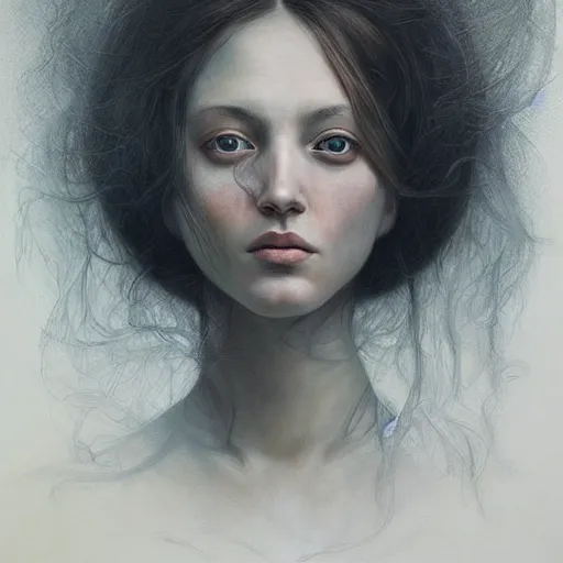 Prompt: masterpiece portrait woman, by marco mazzoni and zdzislaw beksinksi