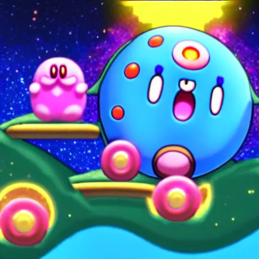 Image similar to kirby consuming the universe, kirby's dreamland gameplay, horror