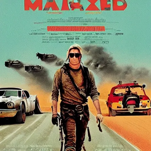 Image similar to wes anderson poster of mad max,