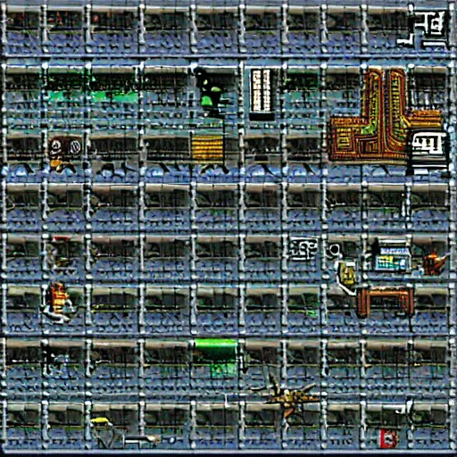 Image similar to a tilemap of a xenomorphic cyberpunk environment for a metroidvania sega genesis game, by xpqzl