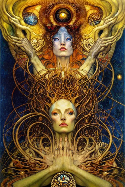 Image similar to Divine Chaos Engine by Karol Bak, Jean Delville, William Blake, Gustav Klimt, and Vincent Van Gogh, symbolist, visionary