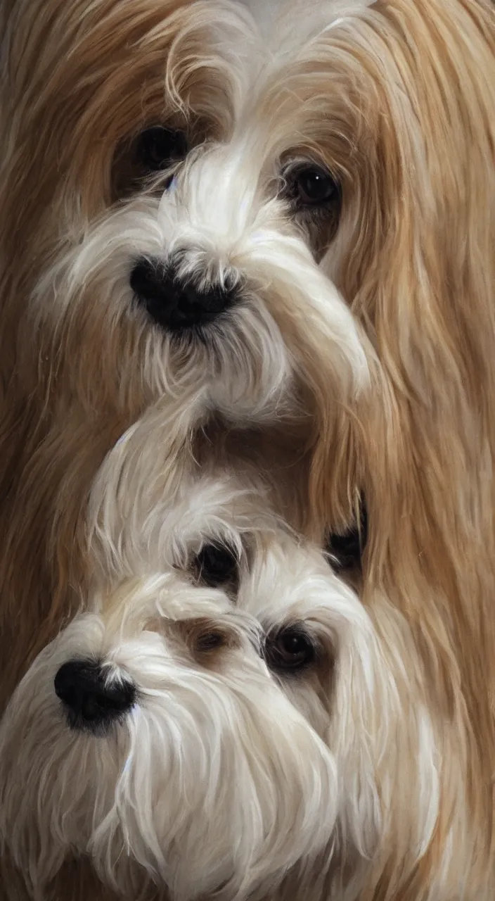 Prompt: portrait of a cream colored havanese dog wearing a lucha libre masking, sandra chevrie