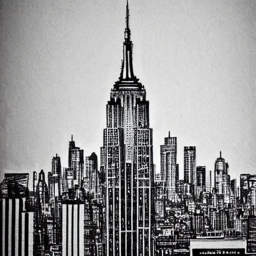 Image similar to pencil sketch of the empire state building, grey scale, detailed, intricate, visible pencil strokes, on paper background, 4 k