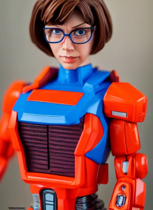 Prompt: Transformers Autobot Velma Dinkley action figure from Transformers: Robots in Disguise (2015), symmetrical details, by Hasbro, Takaratomy, tfwiki.net photography, product photography, official media