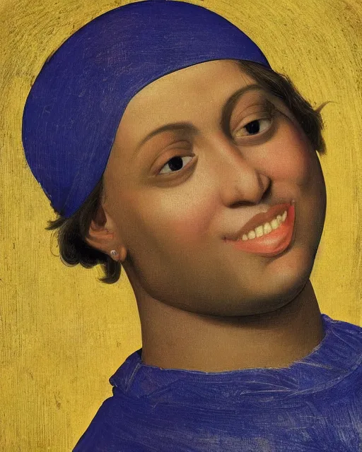 Image similar to rapper juice wrld legend rockstar smiling with a yellow halo above his head by fra angelico renaissance painting