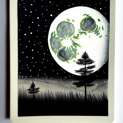 Image similar to moon above forest, ink