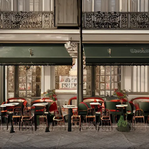 Prompt: 8 k hd detailed octane render of a parisian cafe in the 1 8 0 0 s