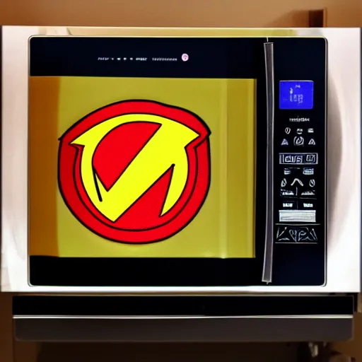 Image similar to superhero with the head of a microwave, 4k realistic photo