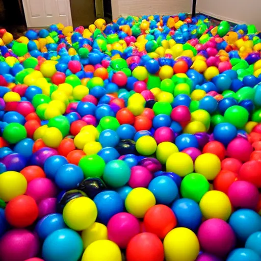 Prompt: photo of endless liminal space whe floor is made of ballpit