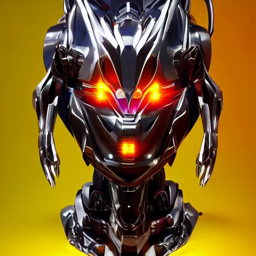 Prompt: stunning bust of a beautiful anthropomorphic humanoid robot mecha female dragon, with smooth and streamlined armor, standing and posing elegantly, well detailed dragon head with epic LED eyes and a sharp glowing maw, sharp and dangerous sleek design, two arms, beautiful digital art, artstation, DeviantArt, FurAffinity, professional, depth of field, close-up, hd, octane render, sunset lighting