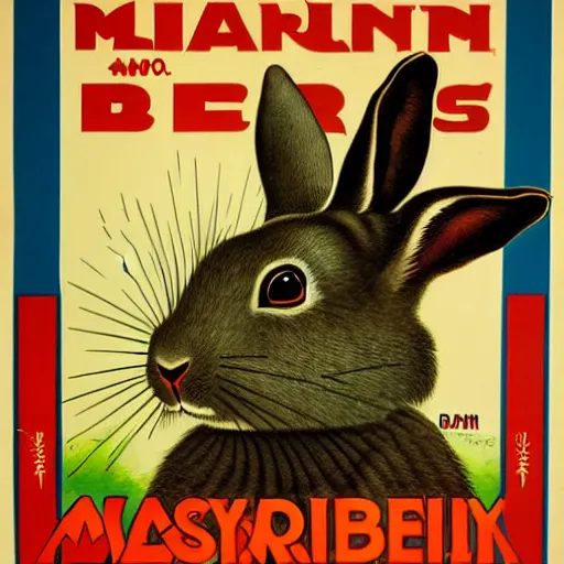 Image similar to a rabbit, propaganda poster, 1 9 1 0 s